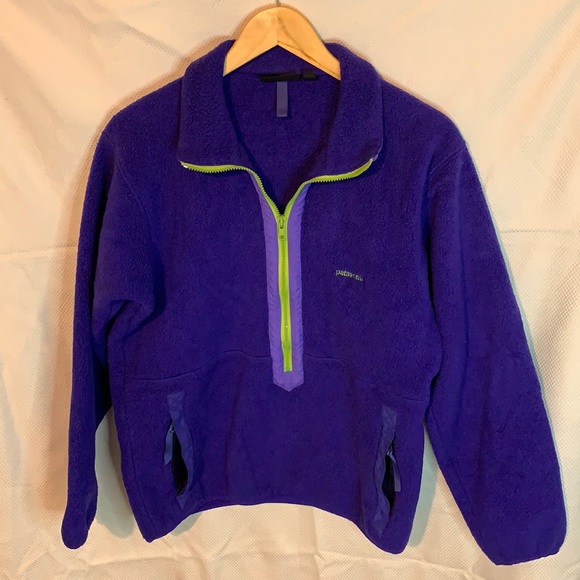 Patagonia Sweaters - Rare Vintage Patagonia Synchilla 3/4 Zip Purple & Lime Green Made in USA Sz Med